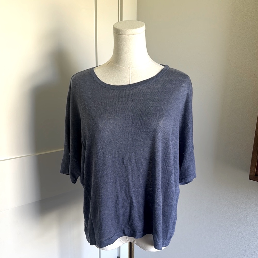 Eileen Fisher Organic Linen Boxy Knit Top | Blue
